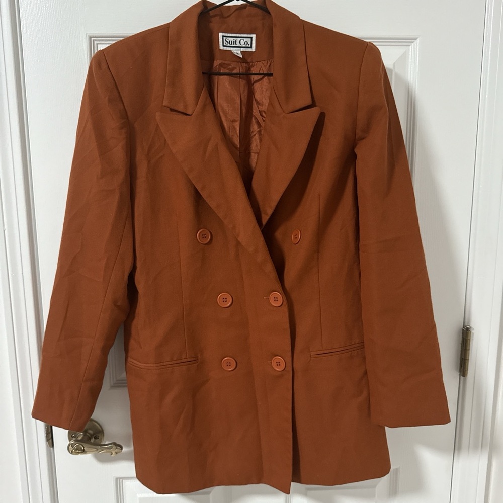 Vintage Women's Rust Double-Breasted Blazer 8